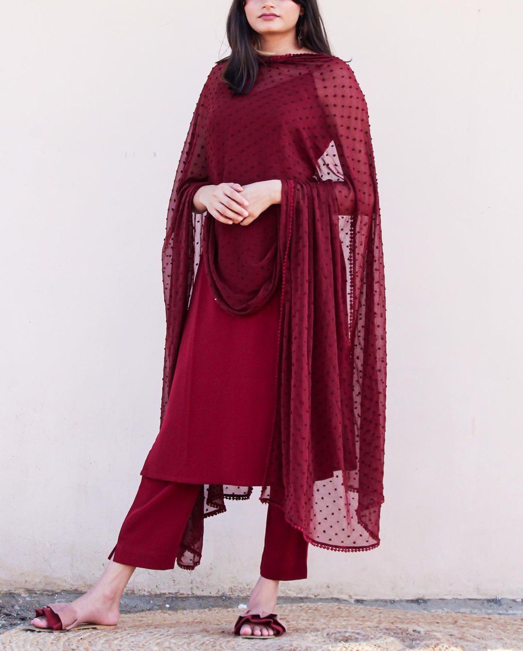 3 Piece Set Top-Bottom-Dupatta for Woman - Georgette Straight Kurti with  Embroidery Work Long Kurti